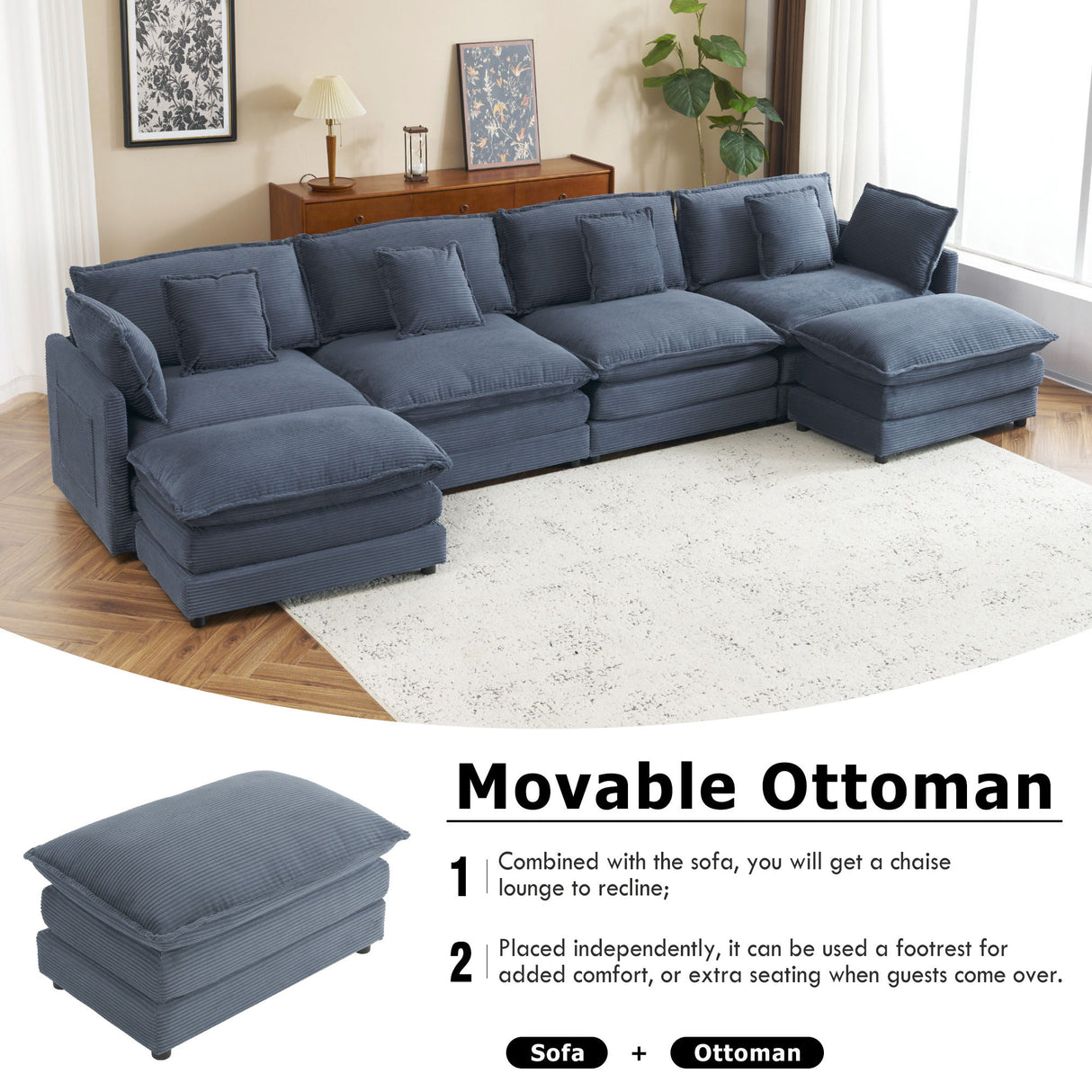 Modern Modular Sectional Sofa With Side Storage Pockets For Living Room