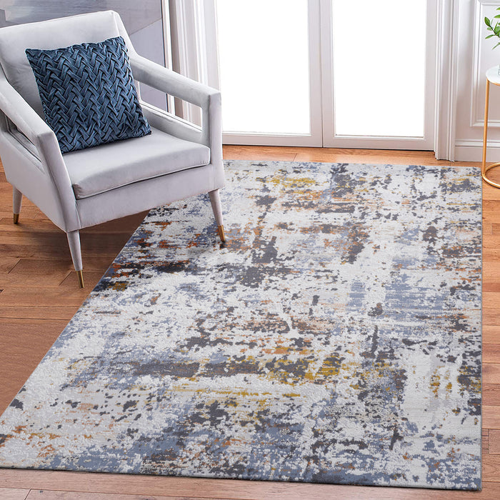 8X10 Ivory/Blue /Abstract Non-Shedding Living Room Bedroom Dining Home Office Stylish and Stain Resistant Area Rug