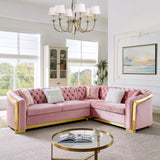 L Shaped Chesterfield Sectional Sofa With Stainless Steel Accents
