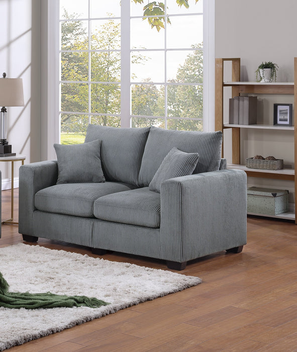 Classic Living Room 2pc Sofa Set Fog Corduroy Sofa And Loveseat w Pillows Square Arms Plush Couch