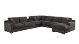 Celine - Chenille Fabric Corner Sectional Sofa With Right Facing Chaise, Cupholders, And Charging Ports - Gray