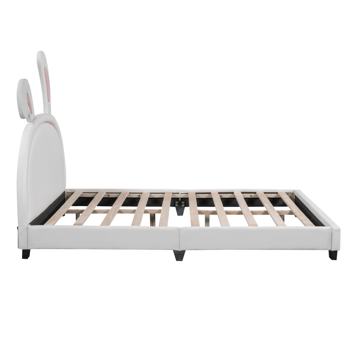 Upholstered Leather Platform Bed With Rabbit Ornament