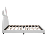 Upholstered Leather Platform Bed With Rabbit Ornament