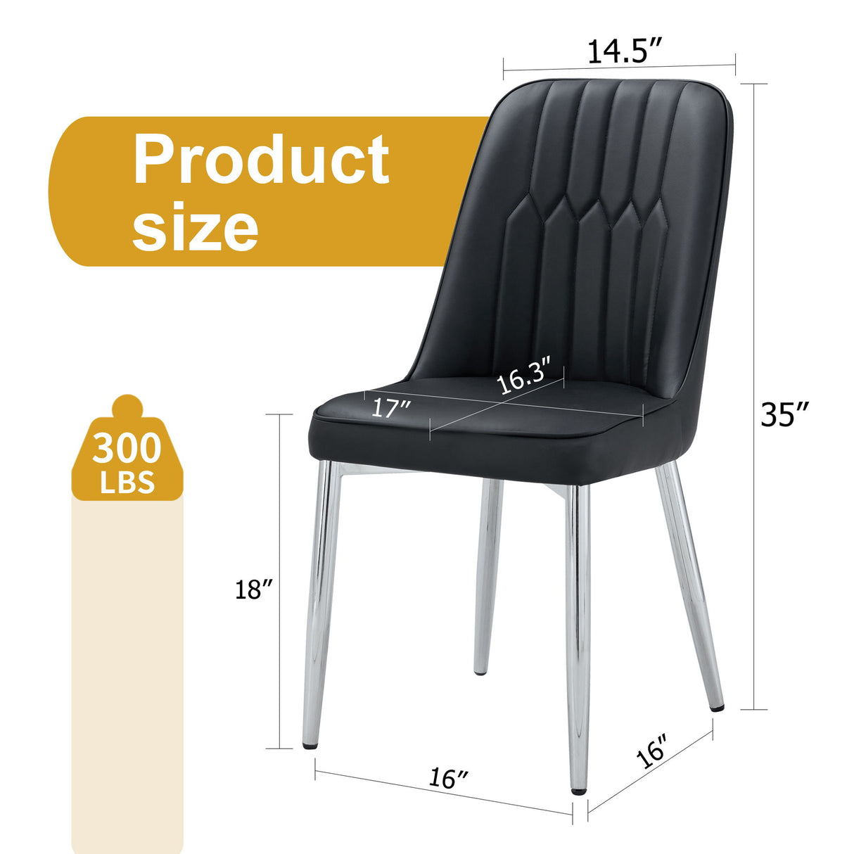 Modern Dining Chairs (Set of 4) With Backrest And Silver Metal Legs For Home And Office - Black