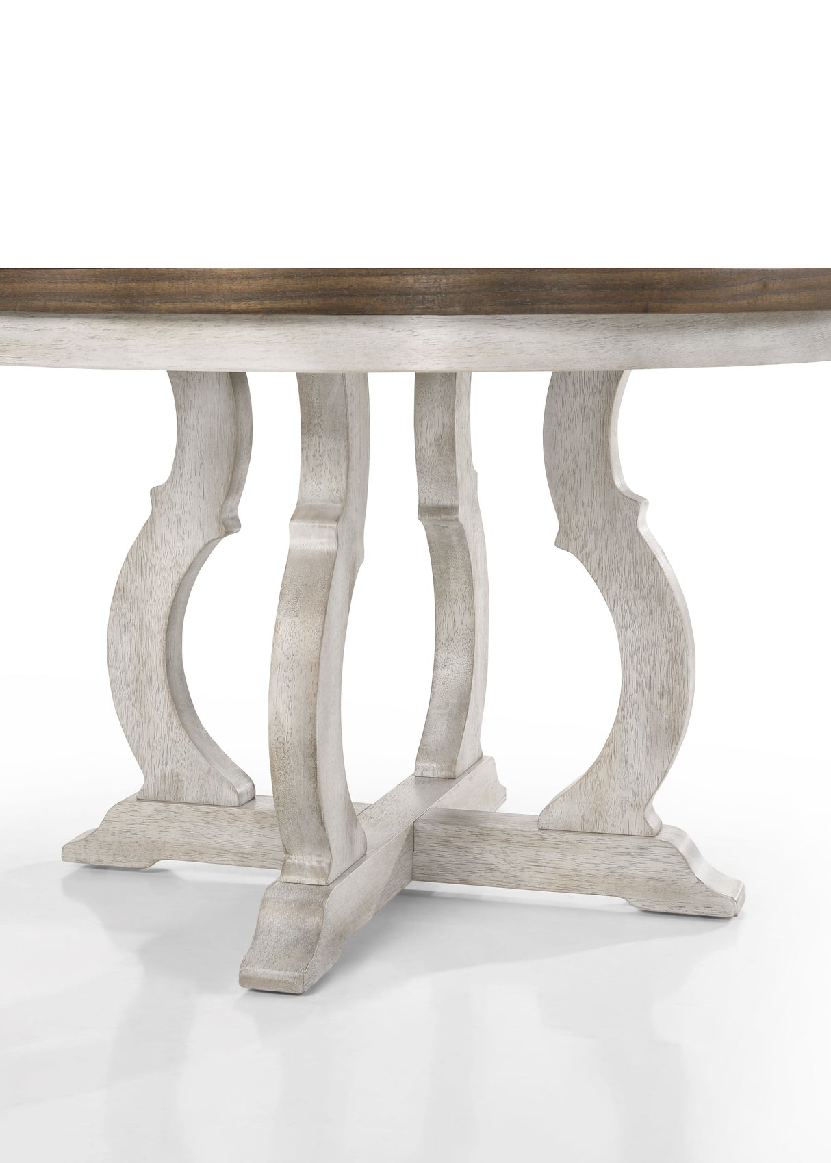 Havanna - 5 Piece Wide Contemporary Round Dining Table With Off White Fabric Chairs (Set of 5) - Vintage Walnut