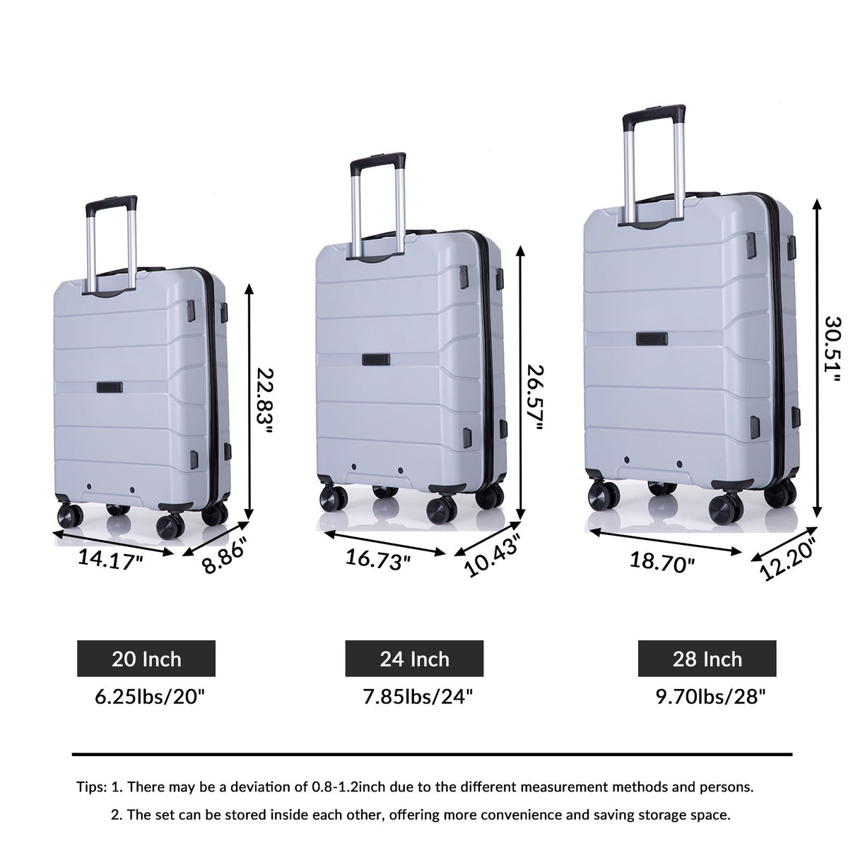 Hardshell Suitcase Spinner Wheels Lightweight Durable Suitcase With Tsa Lock, 3 Piece Set