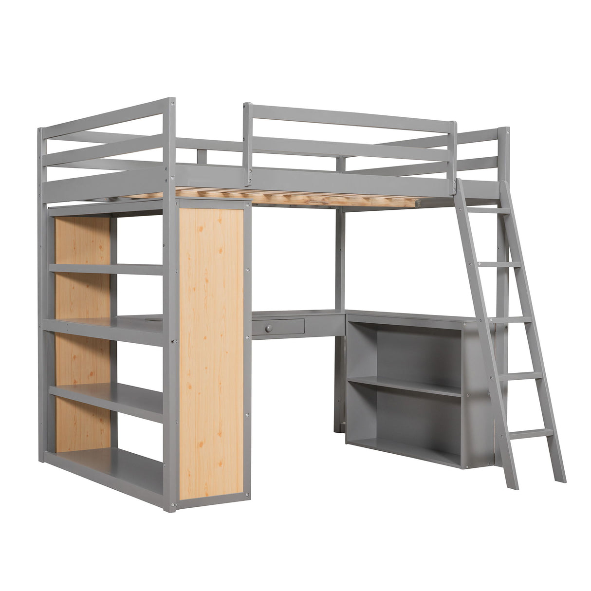 Loft Bed With Ladder, Shelves, And Desk