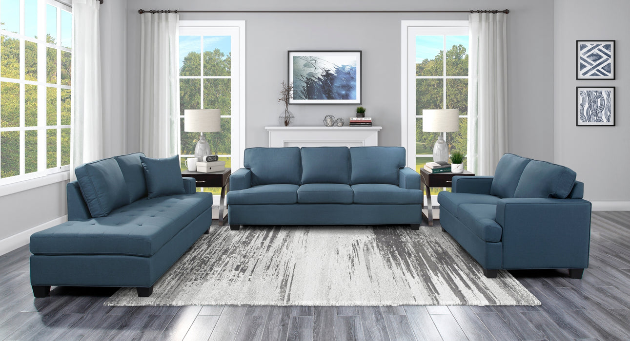 Transitional Style 2pc Sofa Set Blue Textured Fabric Upholstered Sofa and Loveseat Track Arms Solid Wood Frame Living Room Furniture 1pc