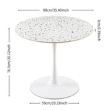 Mid-Century Stone Round Dining Table For Dining Room, Living Room, Cafe, Easy Clean - White
