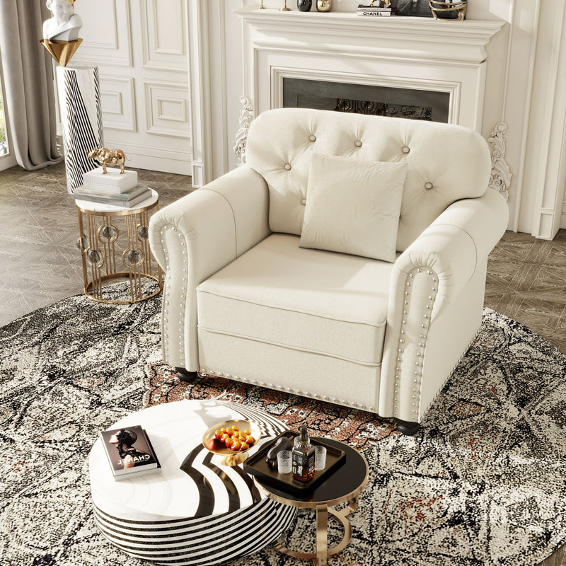 Upholstered Sofa With Nailhead Trim And Rolled Armrests