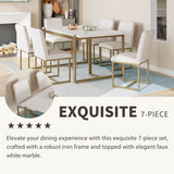 Modern Dining Table Set For 6 Faux Marble Kitchen Table Set With 6 Upholstered Dining Chairs, 7 Piece - White / Golden