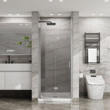Bifold Frameless Glass Shower Door With Pivot Swing Panel, Tempered Clear Glass