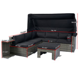 7 Piece Patio Furniture Set With Retractable Canopy Wicker Rattan Sectional Sofa Set Patio Furniture With Washable Cushions For Lawn, Garden, Backyard, Poolside Wicker And Cushion - Gray / Black