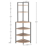 6 Tier Corner Open Shelf Modern Bookcase Wood Rack Freestanding Shelving Unit, Plant Album Trinket Sturdy Stand Small Bookshelf Space-Saving For Living Room Home Office Kitchen Small Space - Rustic Brown