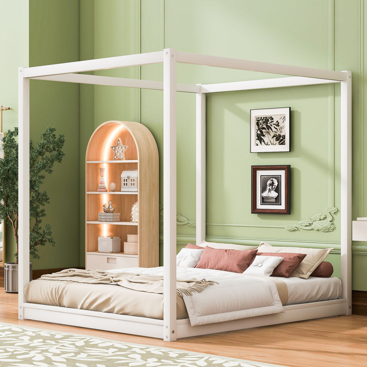 Wood Canopy Platform Bed With Support Legs And Airflow Slats