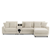 Sectional With Bluetooth Speakers L Shaped Couch With Console USB Charger, Cup Holders Storage Ottoman Deep And Wide Seat Cloud Sofa