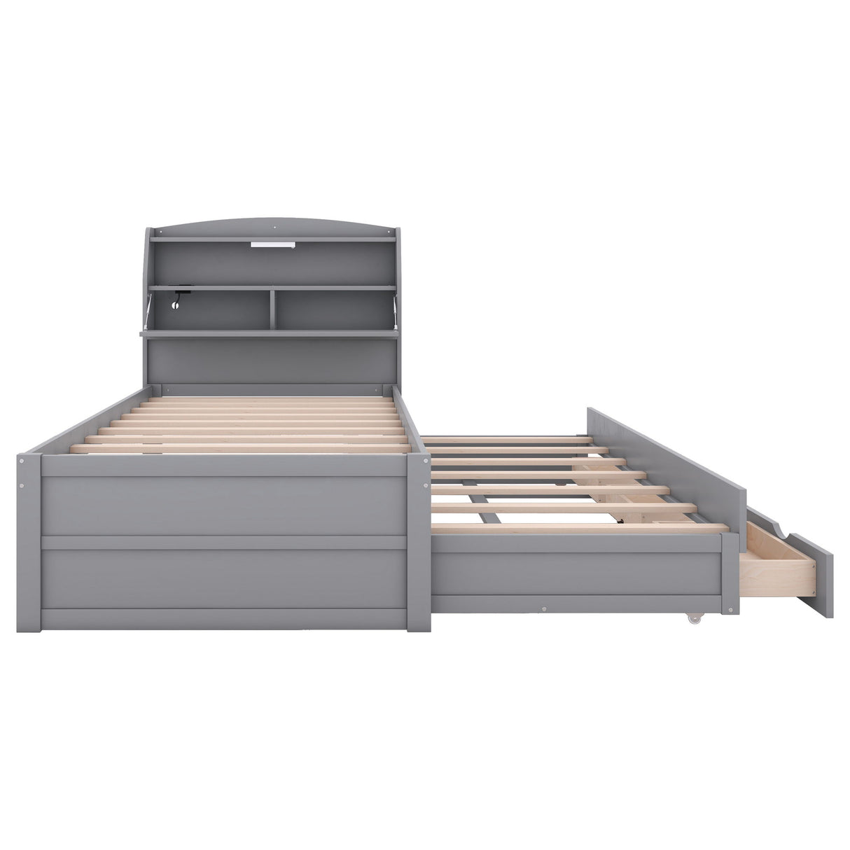 LED Platform Bed With Trundle With Storage Headboard With Drawers