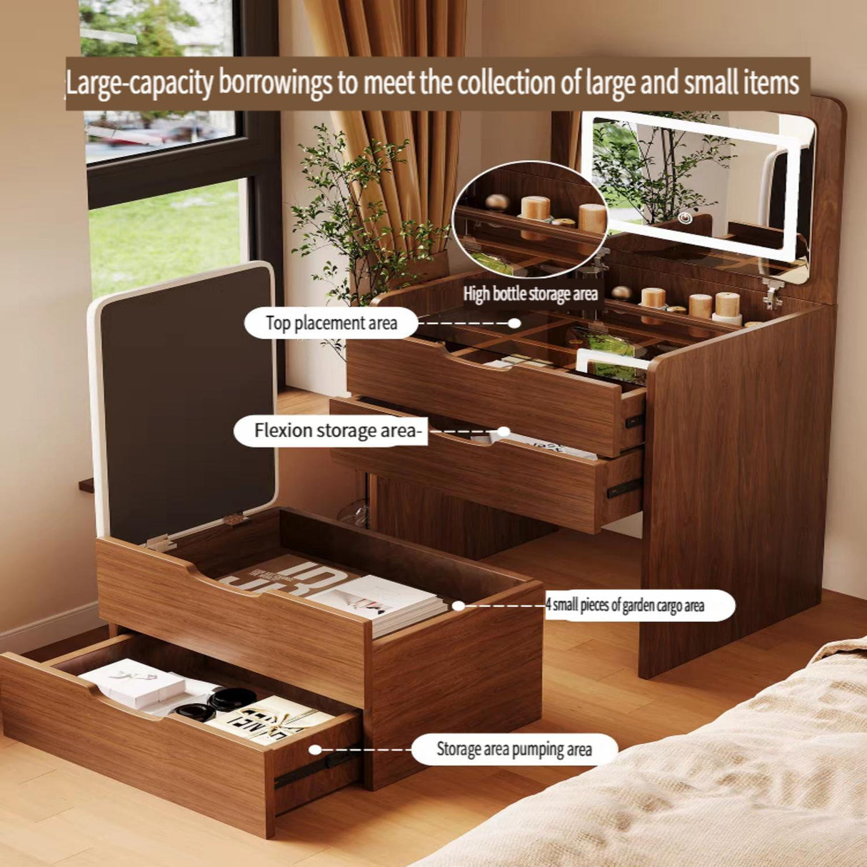 3 In 1 Vanity Desk With Flip Top Mirror, Compact Makeup Table With Glass Top And 3 Drawers