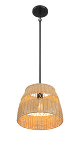 Essence - Single Lights Pendant With Shade - Black / Rattan