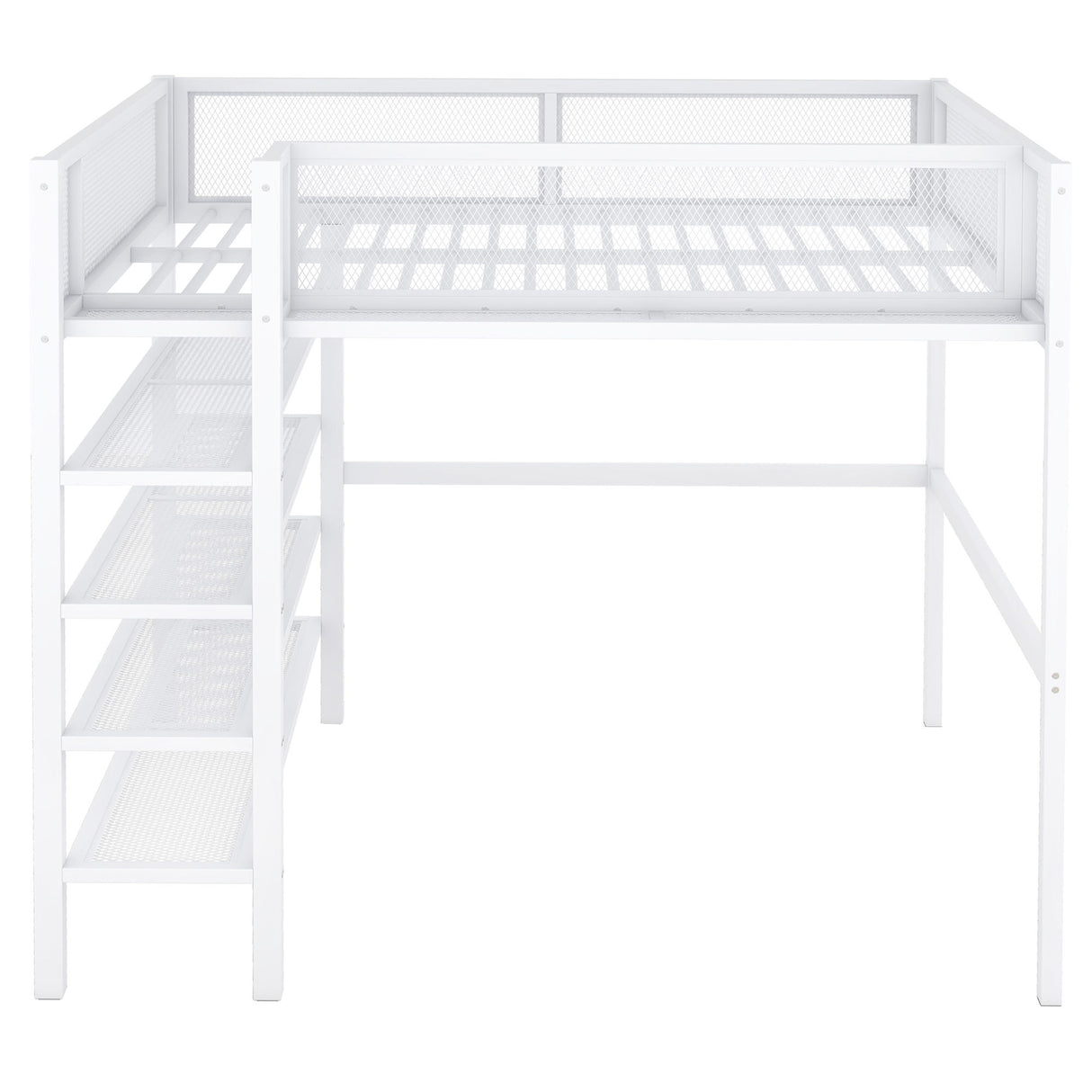 Loft Bed With 4 Tier Shelves And Storage