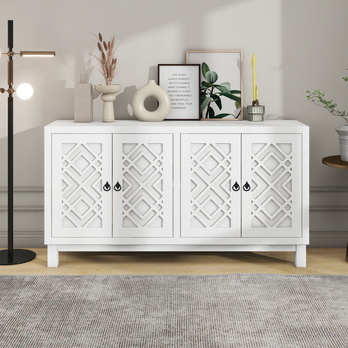 TREXM Large Storage Space Sideboard, 4 Door Buffet Cabinet with Pull Ring Handles for Living Room, Dining Room (White)