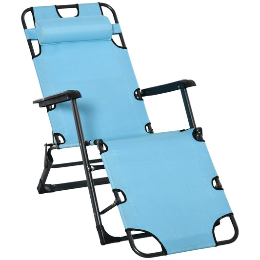 Outsunny Folding Chaise Lounge Chair for Outside, 2-in-1 Tanning Chair with Pillow & Pocket, Adjustable Pool Chair for Beach, Patio, Lawn, Deck, Blue