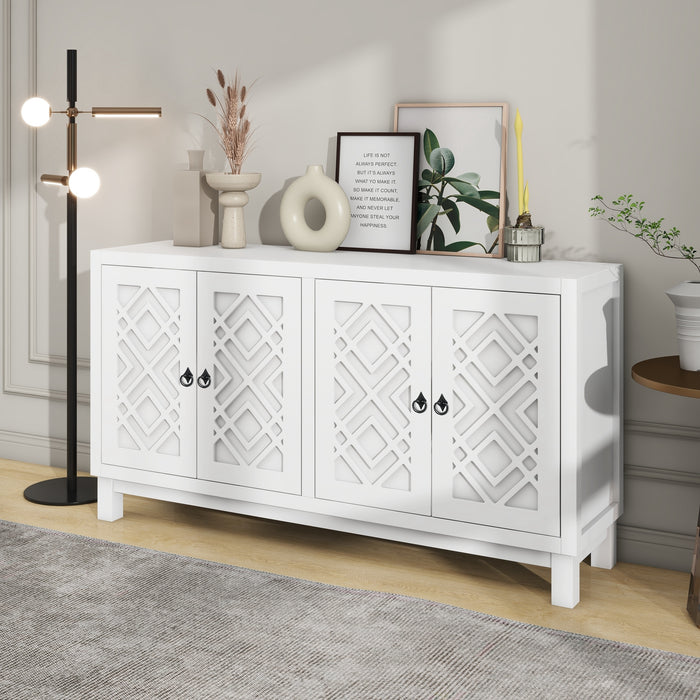 TREXM Large Storage Space Sideboard, 4 Door Buffet Cabinet with Pull Ring Handles for Living Room, Dining Room (White)