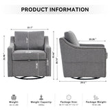 Linen Fabric 360° Swivel Accent Chair With Upholstered Back Pillow And Rivet Armrest