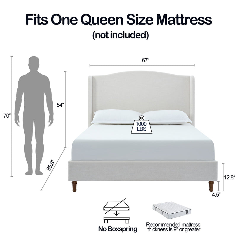 Hannah - Upholstered Wingback Bed Size / Tall Headboard Upholstered King Bed / Premium Textured Look / Minimalist Designs / No Box Spring Needed