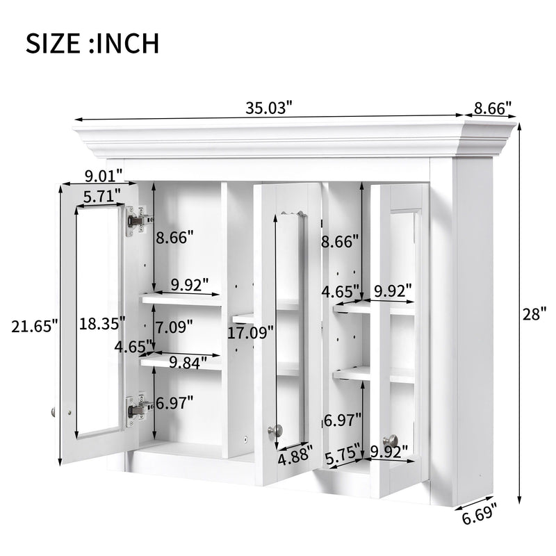 Bathroom Medicine Cabinet With Mirror, 5 Adjustable Closed Shelves, Wall-Mounted - White