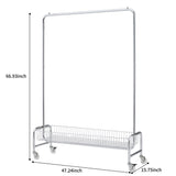 Heavy Duty Iron Garment Rack With Basket On Wheels - Silver