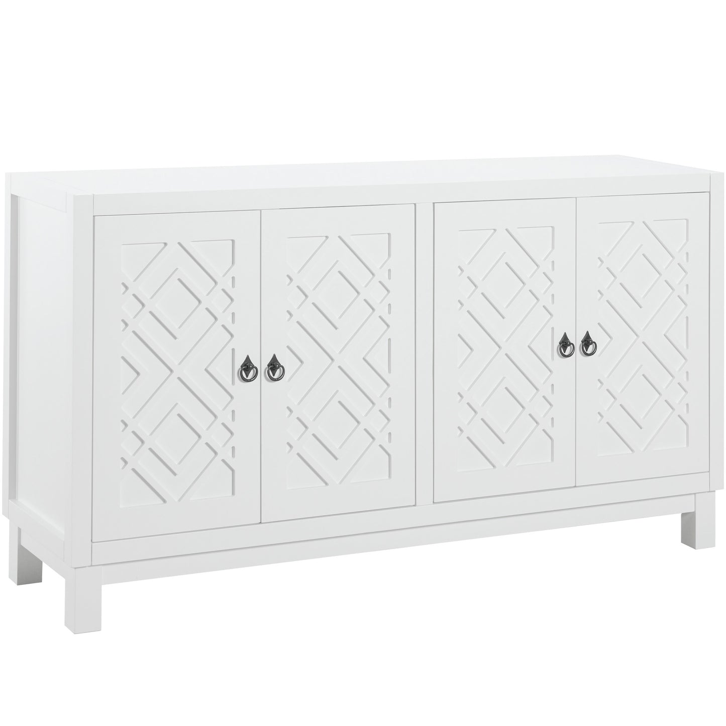 TREXM Large Storage Space Sideboard, 4 Door Buffet Cabinet with Pull Ring Handles for Living Room, Dining Room (White)