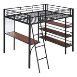 Bed With 3 Layers Of Shelves And Desk, Stylish Frame Bed