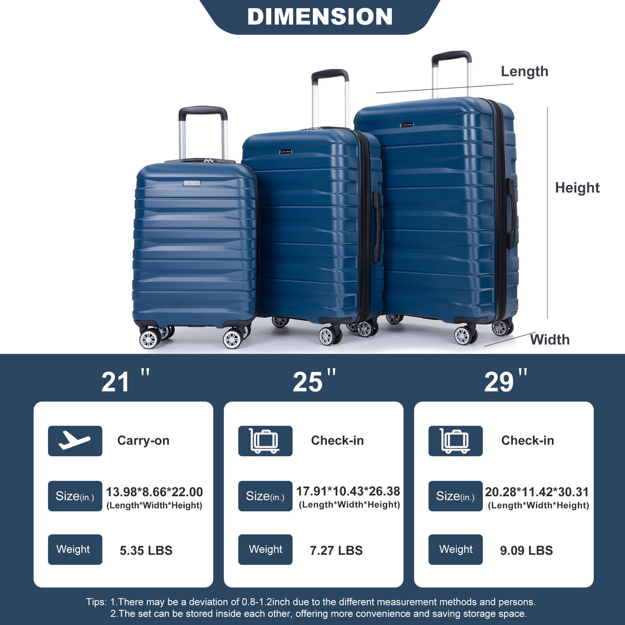 3 Piece Luggage Sets Lightweight & Durable Expandable Suitcase With Two Hooks