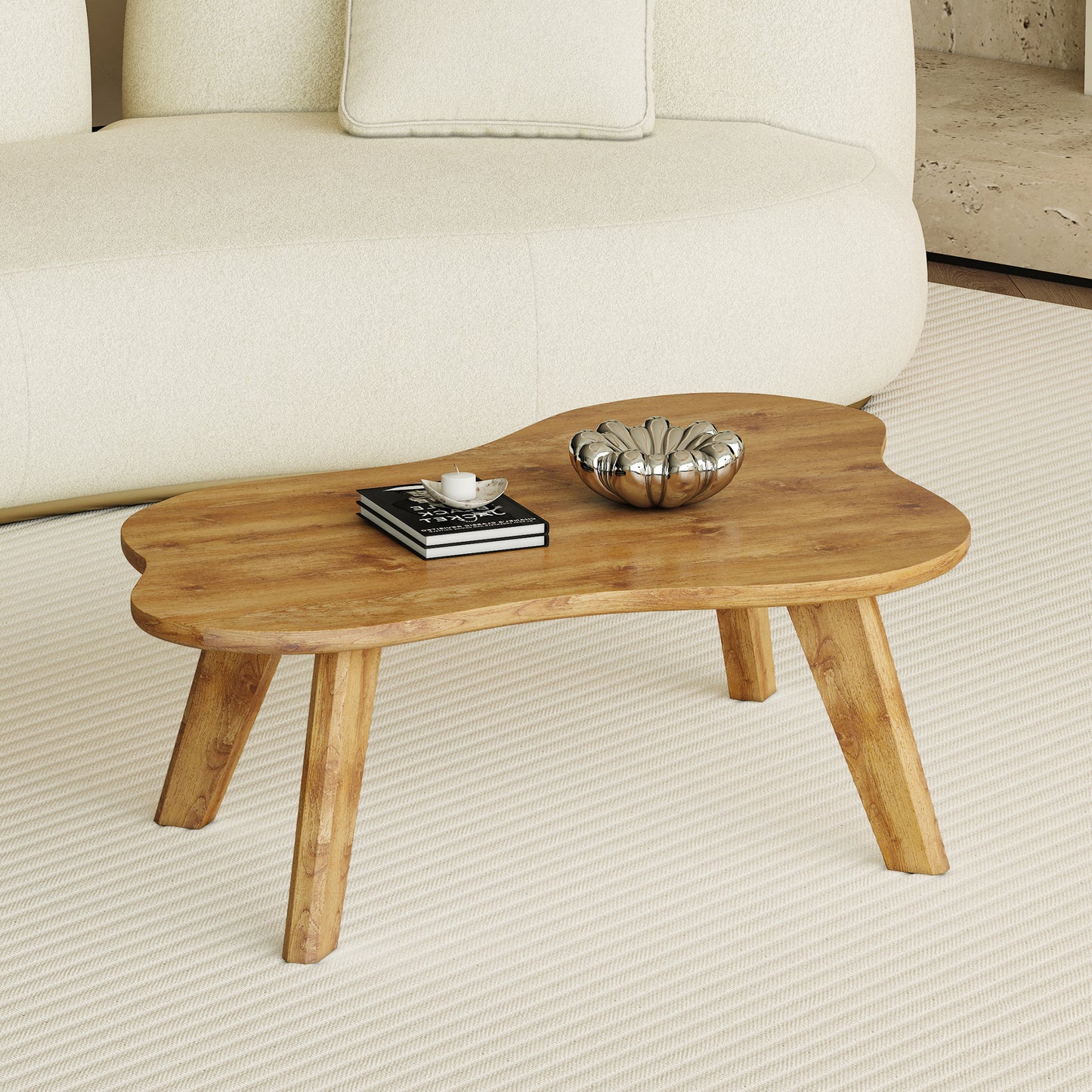 Modern minimalist wood color table top. Solid wood legs, cloud shape to give you a new experience, computer desk. The game table. Suitable for dining and living rooms.