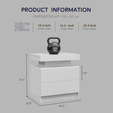 Nightstand LED, Bedside Table Cabinet With 2 Drawers For Bedroom